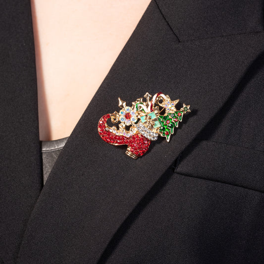 Christmas Elf Santa Boot Brooch Pin Jewelry with Cyrstal
