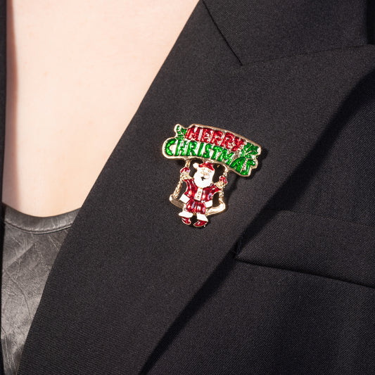 Merry Christmas Santa Clause Brooch Pin Jewelry with Crystal