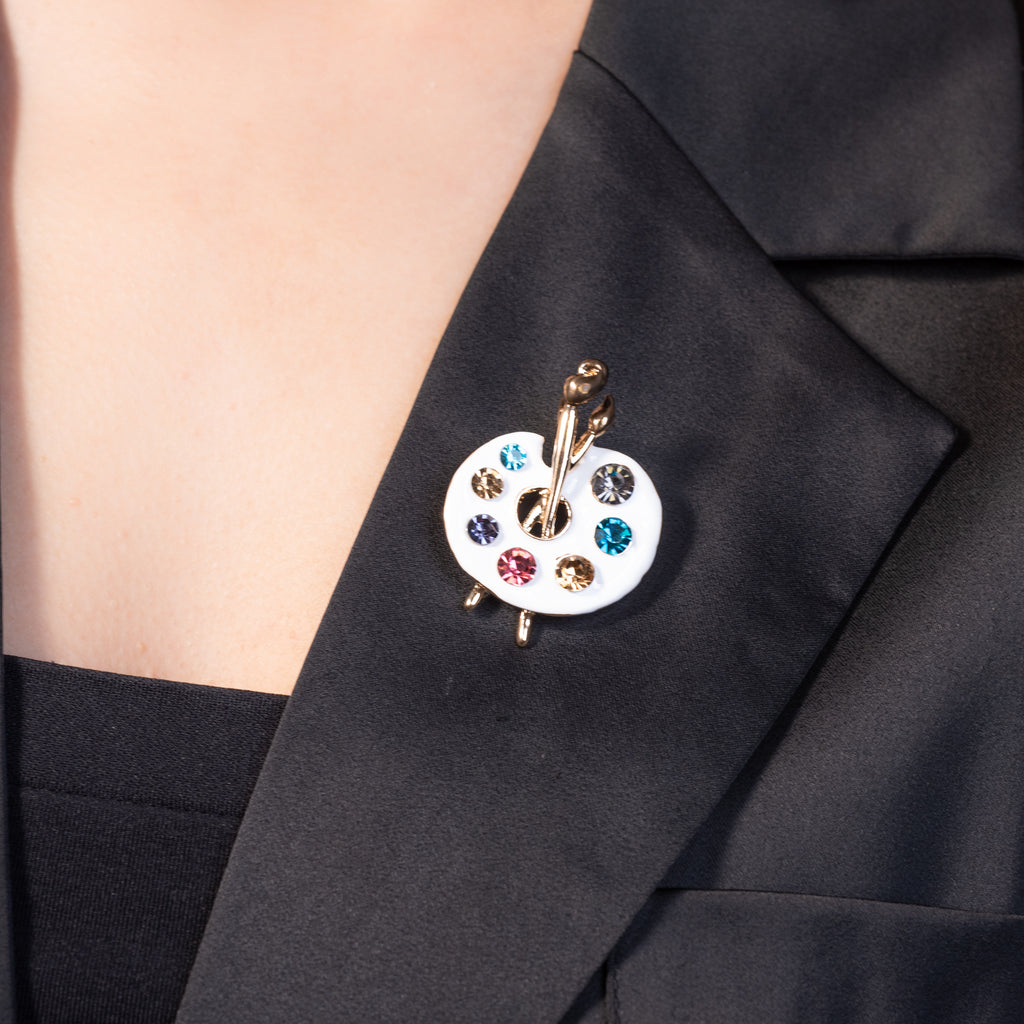 Paint Palette Brooch Pin and Necklace with Surgical Steel Chain 20 inch