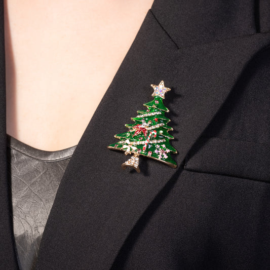 Christmas Tree Brooch Pin Jewelry with Crystals