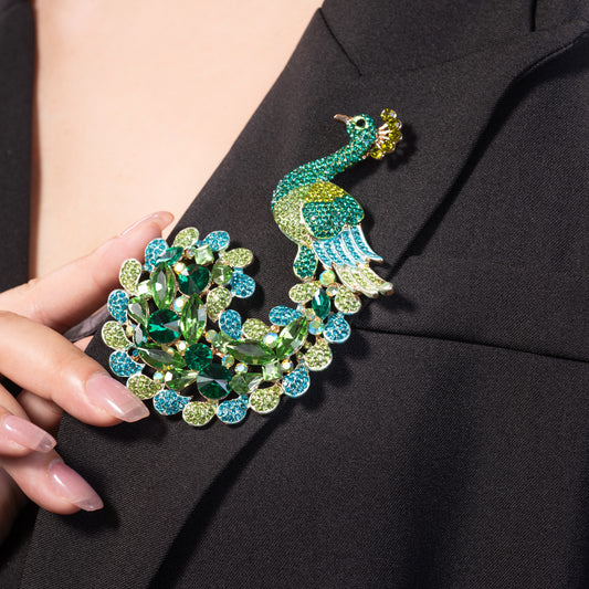 Peacock Brooch pin and Pendant Necklace Jewelry