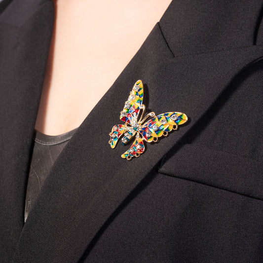 Multicolor Butterfly Brooch Pin Jewelry With Enamel and Crystal