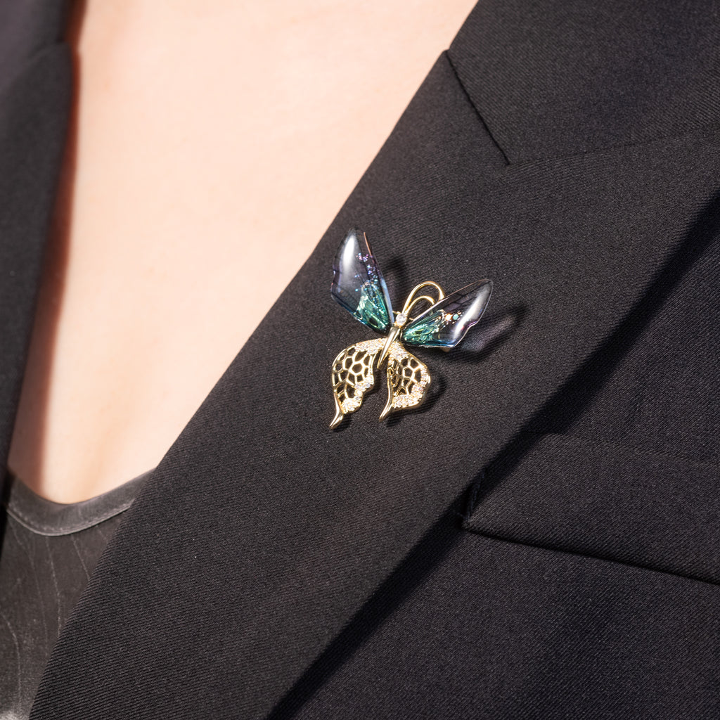 Butterfly Brooch Pin Jewelry with Pave Simulated Diamond on Model