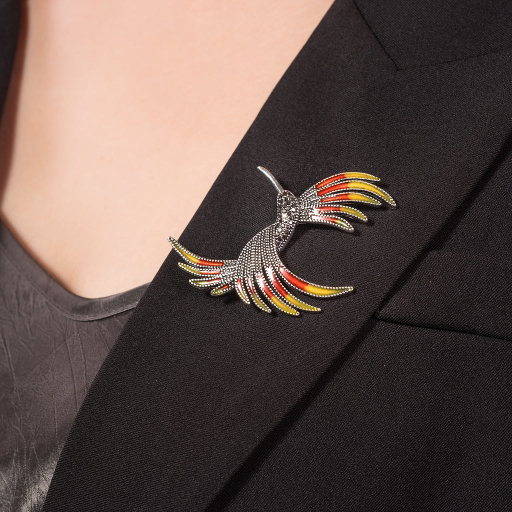 Humming Bird Brooch Pin Enameled Jewelry