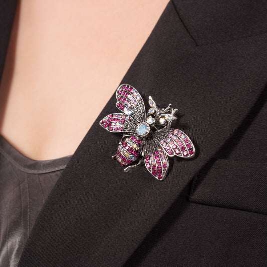 Exquisite Bee Brooch Pin and Necklace Jewelry with Rhinestone and Surgical Steel Chain 20 Inch