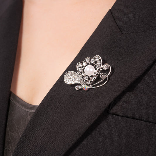 Butterfly Brooch Pin Jewelry with Pearl Crystal