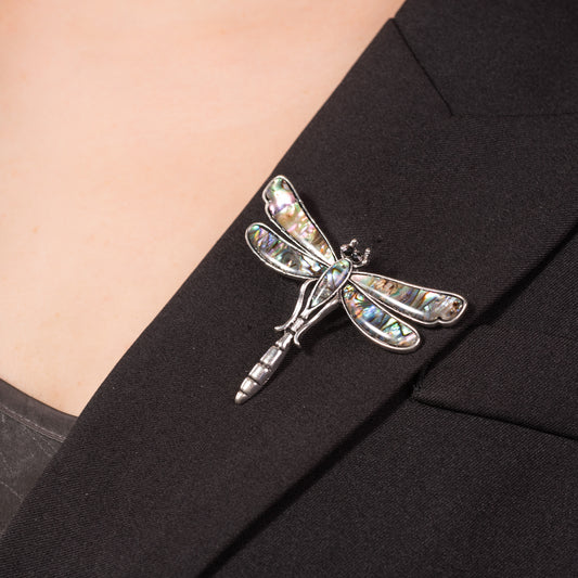 Abalone Shell Dragonfly Brooch Pin and Necklace Jewelry with Surgical Steel Chain 20 inch