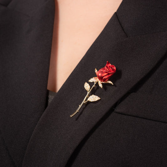 Red Rose Brooch Pin Jewelry with CZ