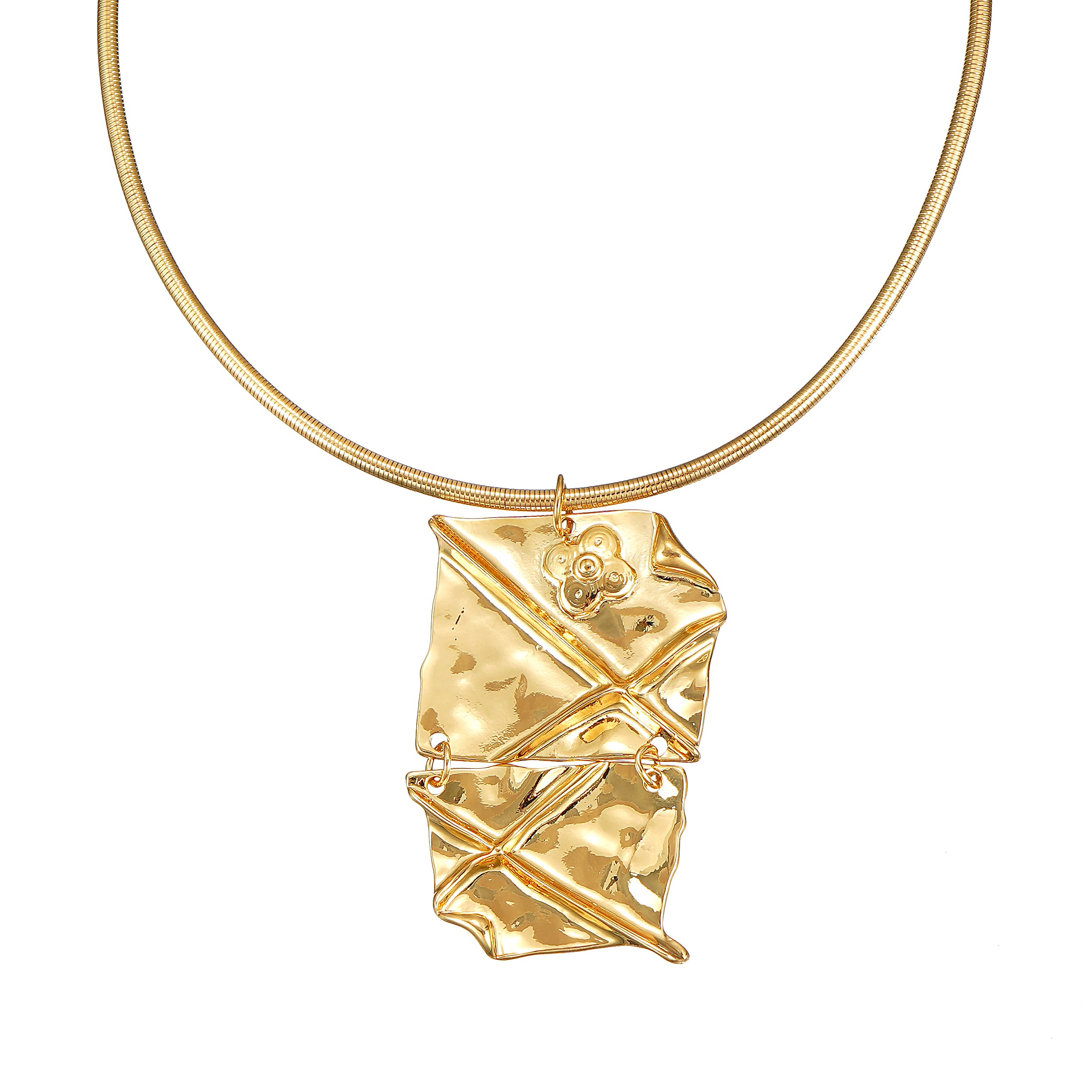 Designer Collar Necklace in Yellow Gold Over Brass
