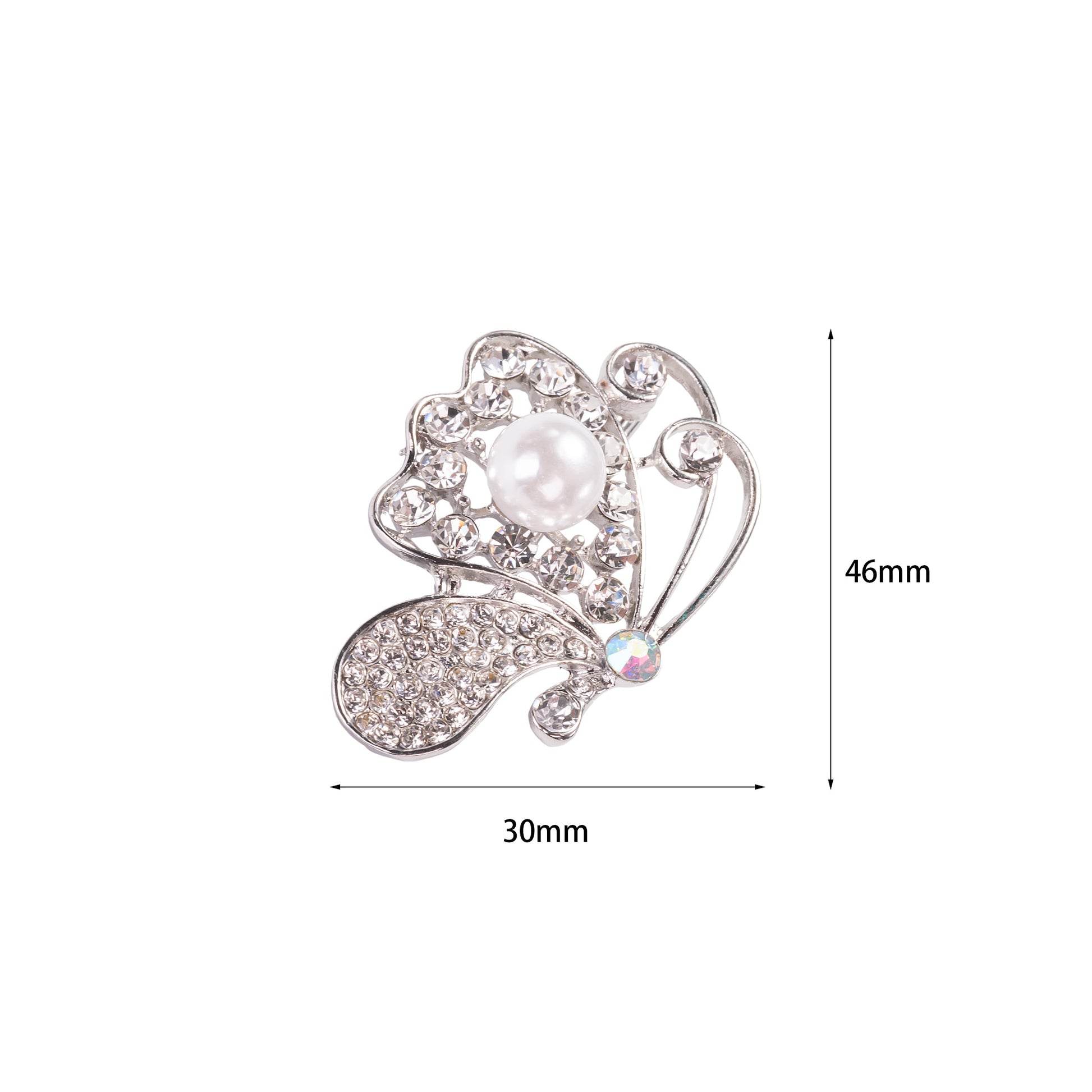 crystal butterfly brooch pin with pearl center