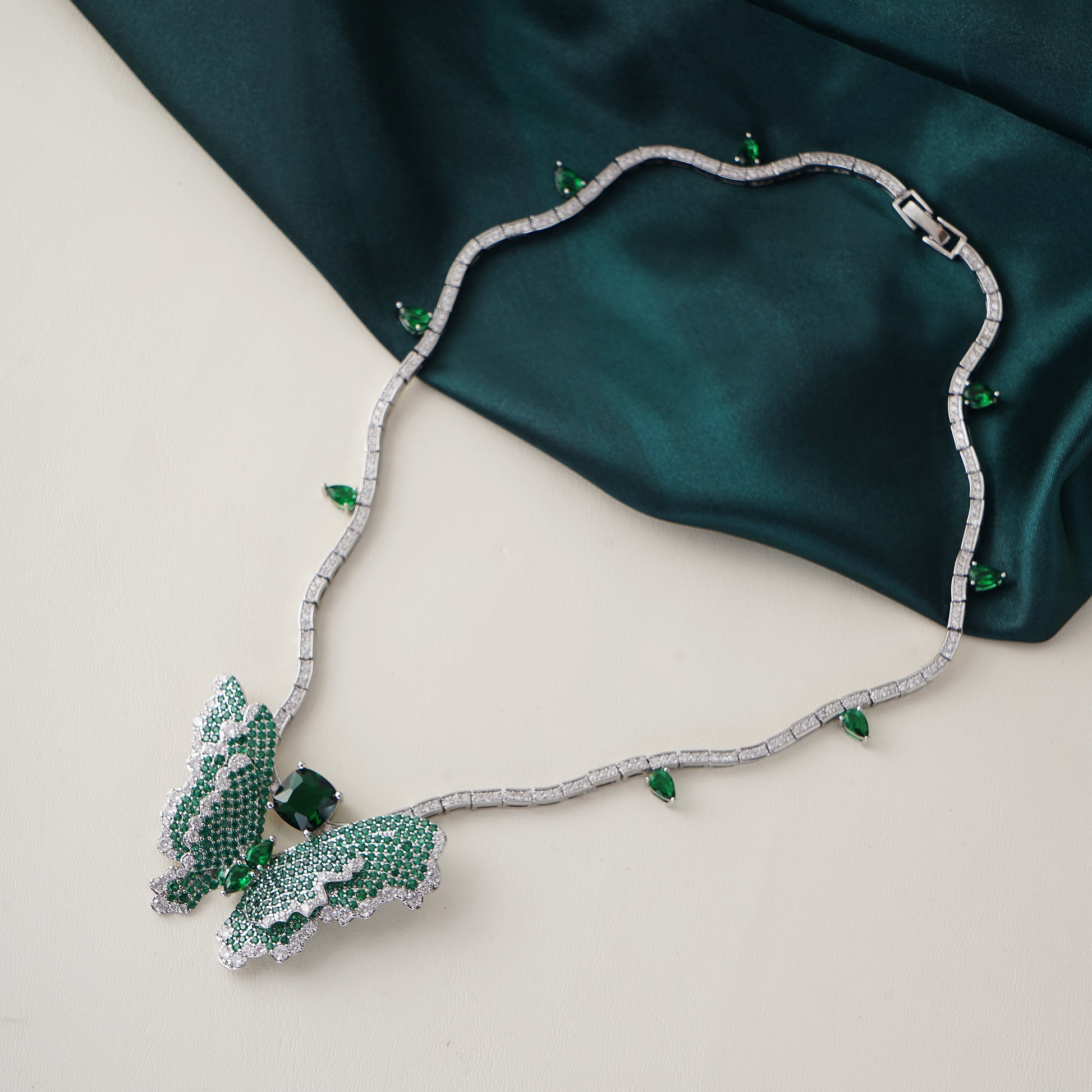 Statement Butterfly Necklace in Pave Simulated Diamond and Simulated Gemstones 16" and extenders- Stars and Vogue