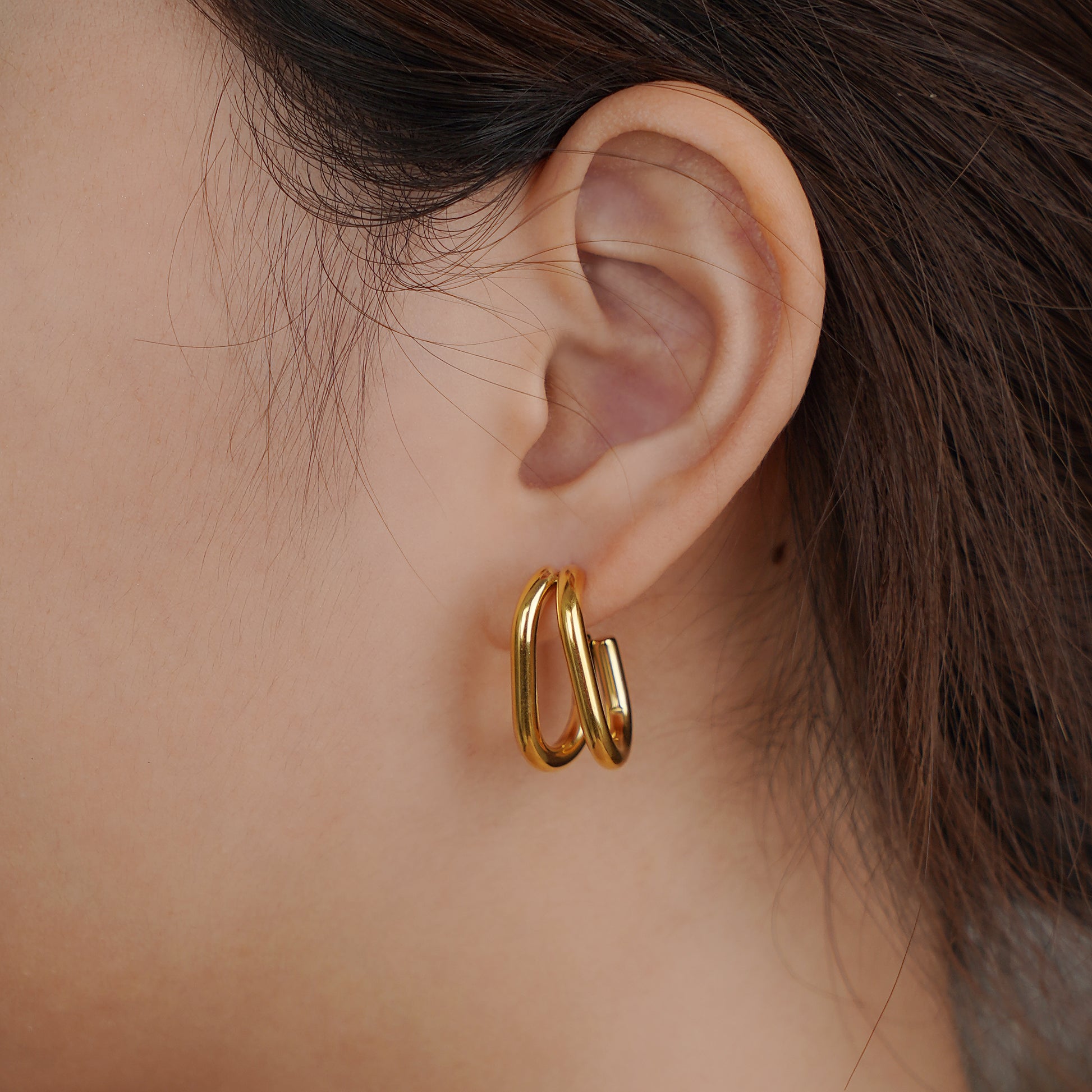 Double Hoop Earring in Stainless Steel 24mm in IP Yellow Gold