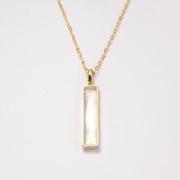 Elongated Fancy Cut simulated Welo Opal Pendant Necklace with Surgical Steel Chain 20 Inch