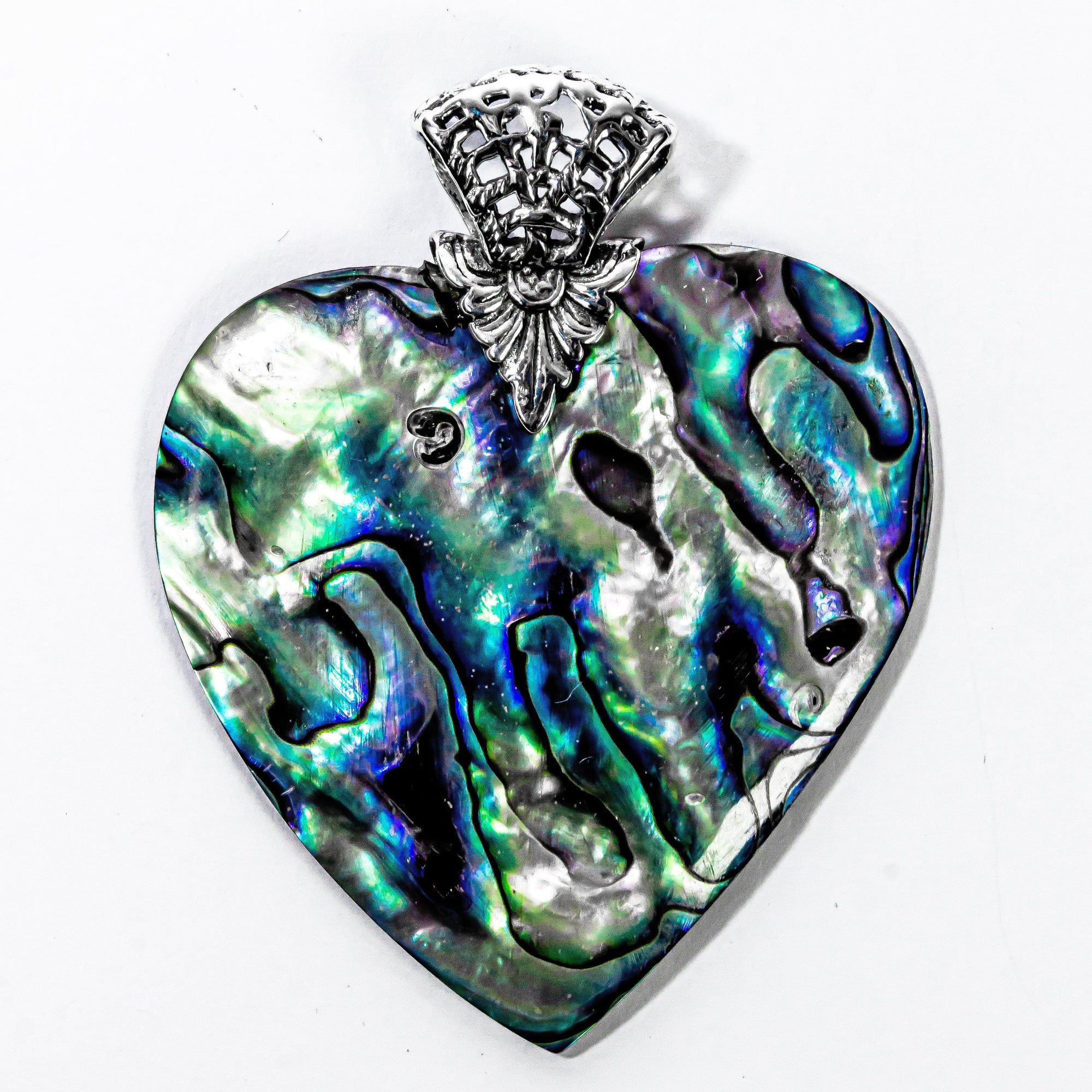 Enchanting Bali Handmade Abalone Shell Heart Pendant in Sterling Silver