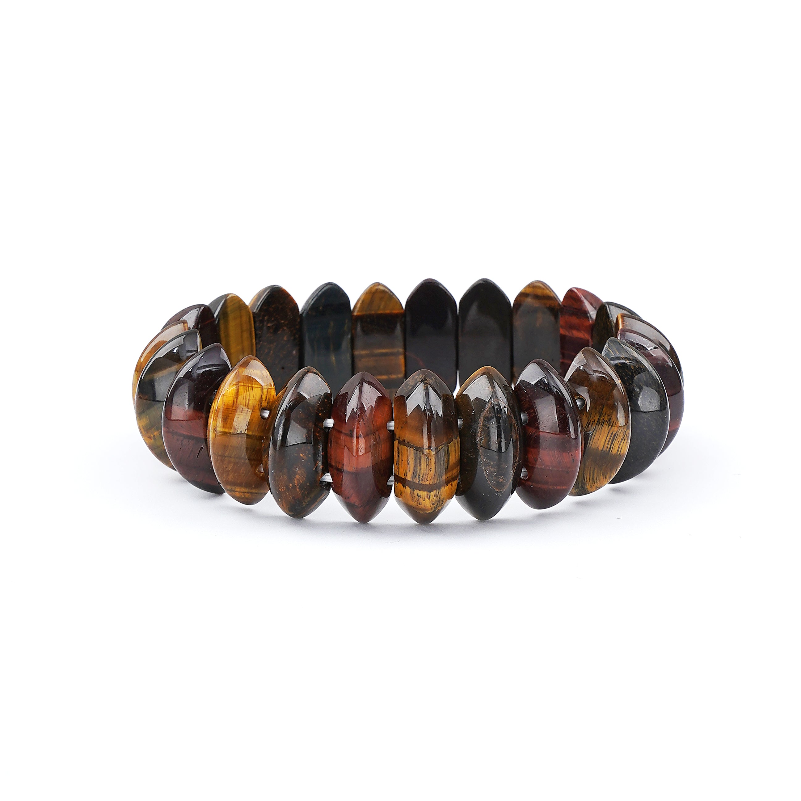 Fancy Cut Natural Multi Color Tigers Eye Stretch Bracelet 325