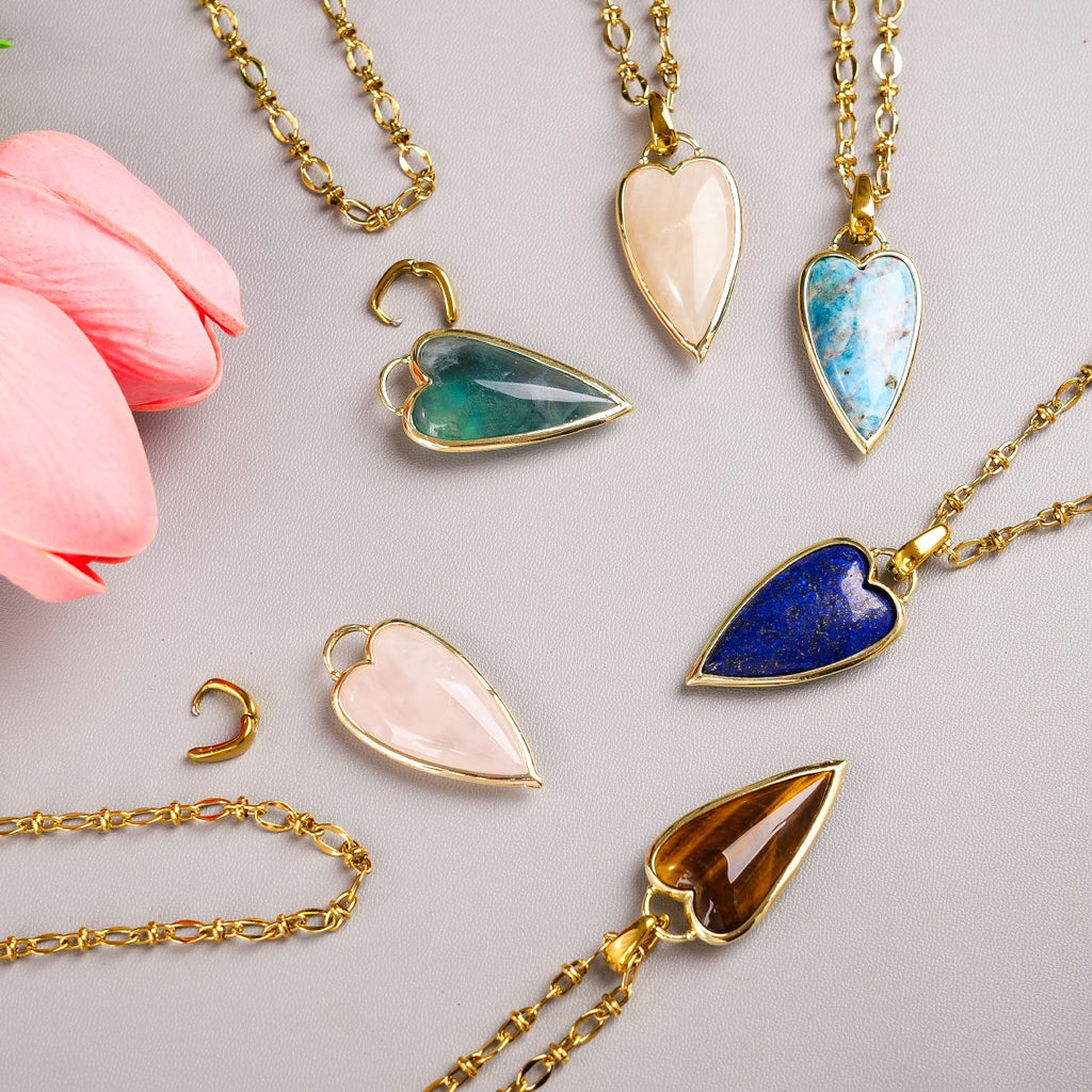Natural Moonstone Heart Necklace in Gold-Plated Steel for Valentine’s