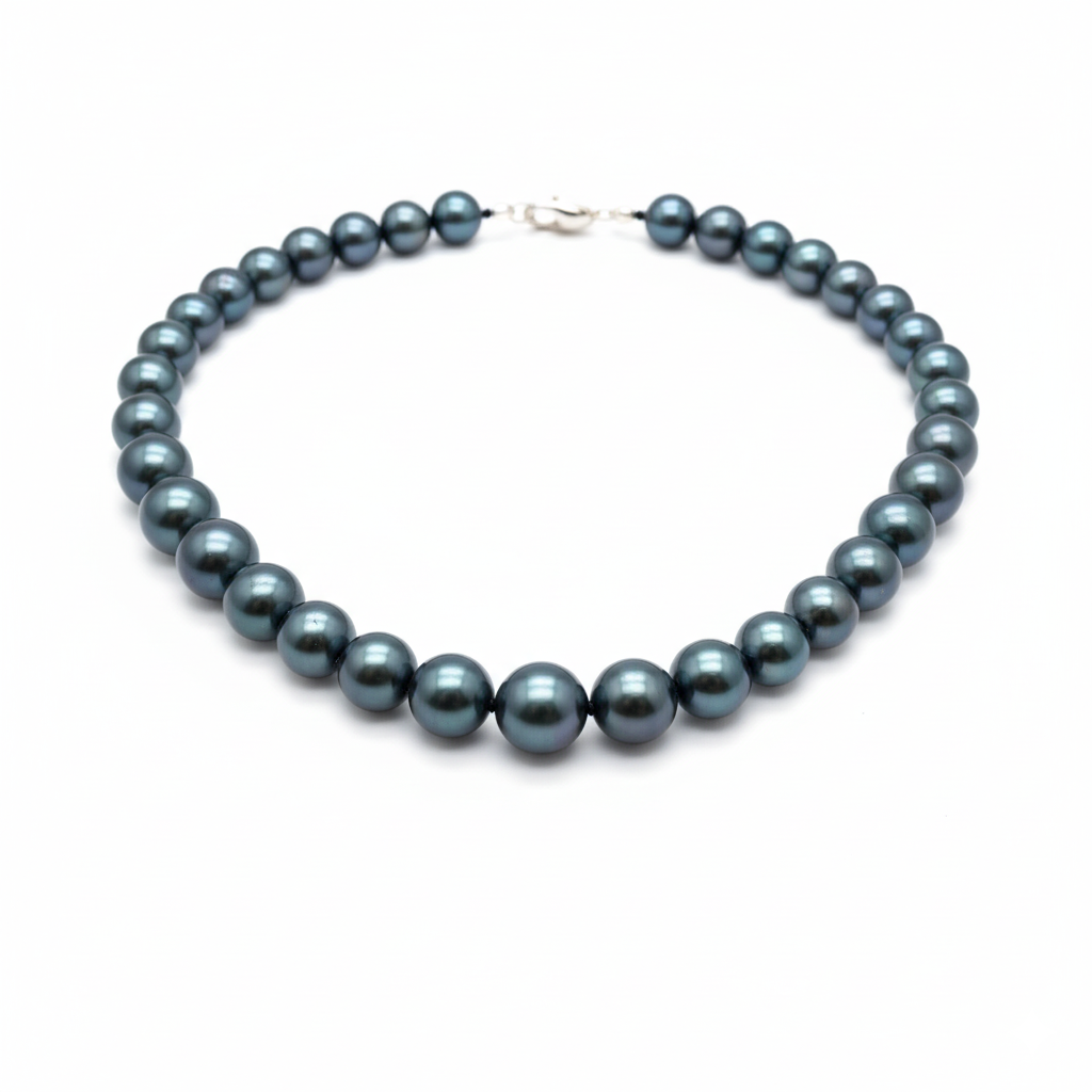 Classic 10mm Black Peacock Shell Pearl Necklace 18 inch with Steel Lock