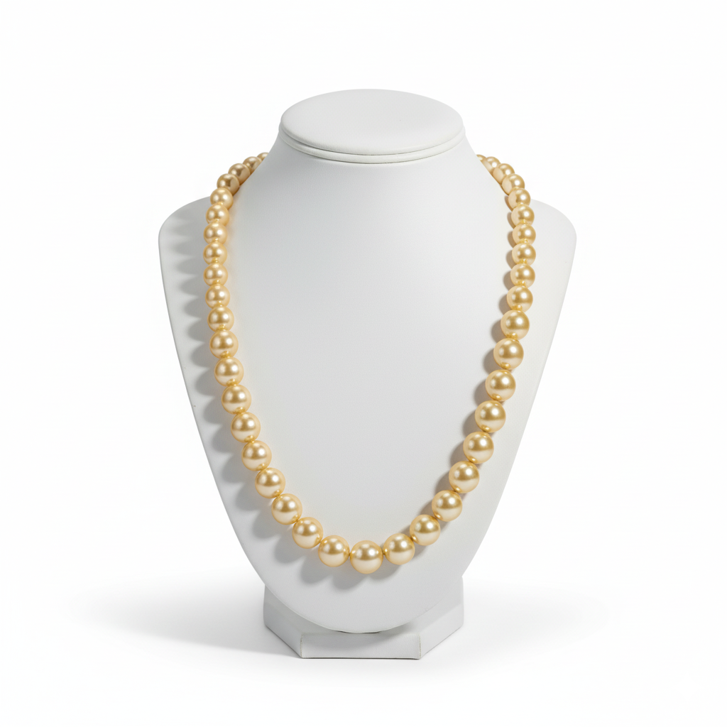 Classic 10mm Golden Shell Pearl Necklace 18 inch with Steel Lock