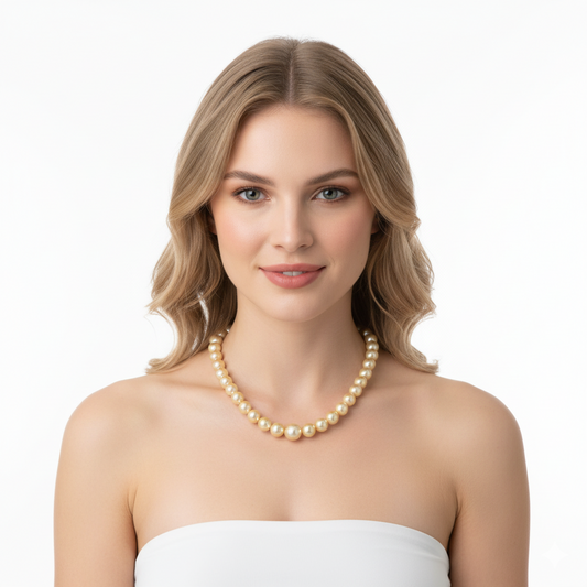 Classic 10mm Golden Shell Pearl Necklace 18 inch with Steel Lock