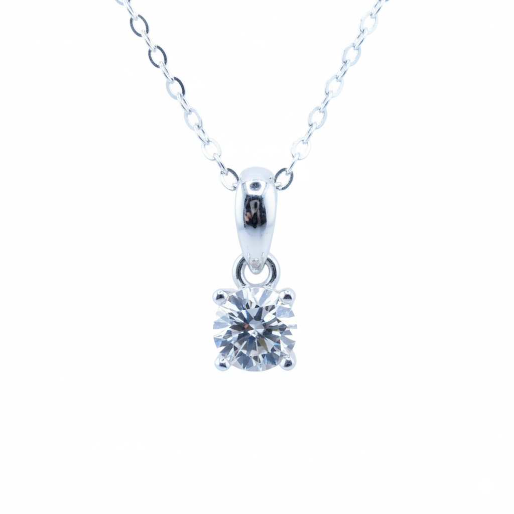 Lab Grown Moissanite Solitaire 6mm Pendant Necklace in sterling silver 0.8 ct