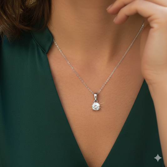 5mm Moissanite Solitaire Pendant Necklace in sterling silver VVS EF 0.5 ct