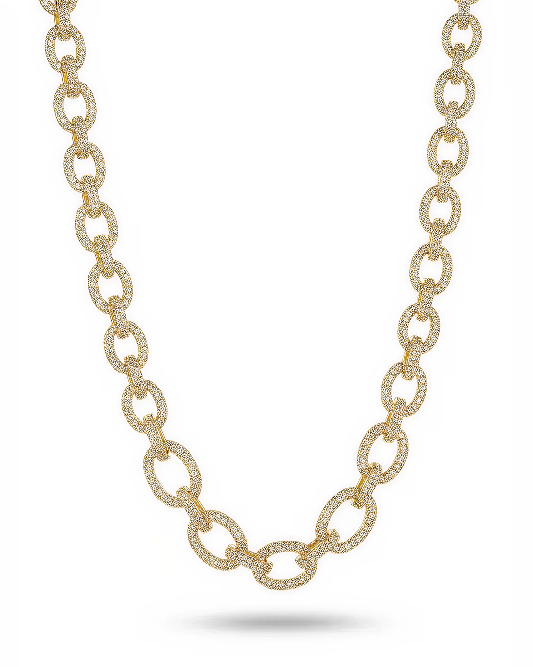 Gold Link Pave Chain in Simulated Diamond and Brass in Yellow gold Plating 18"