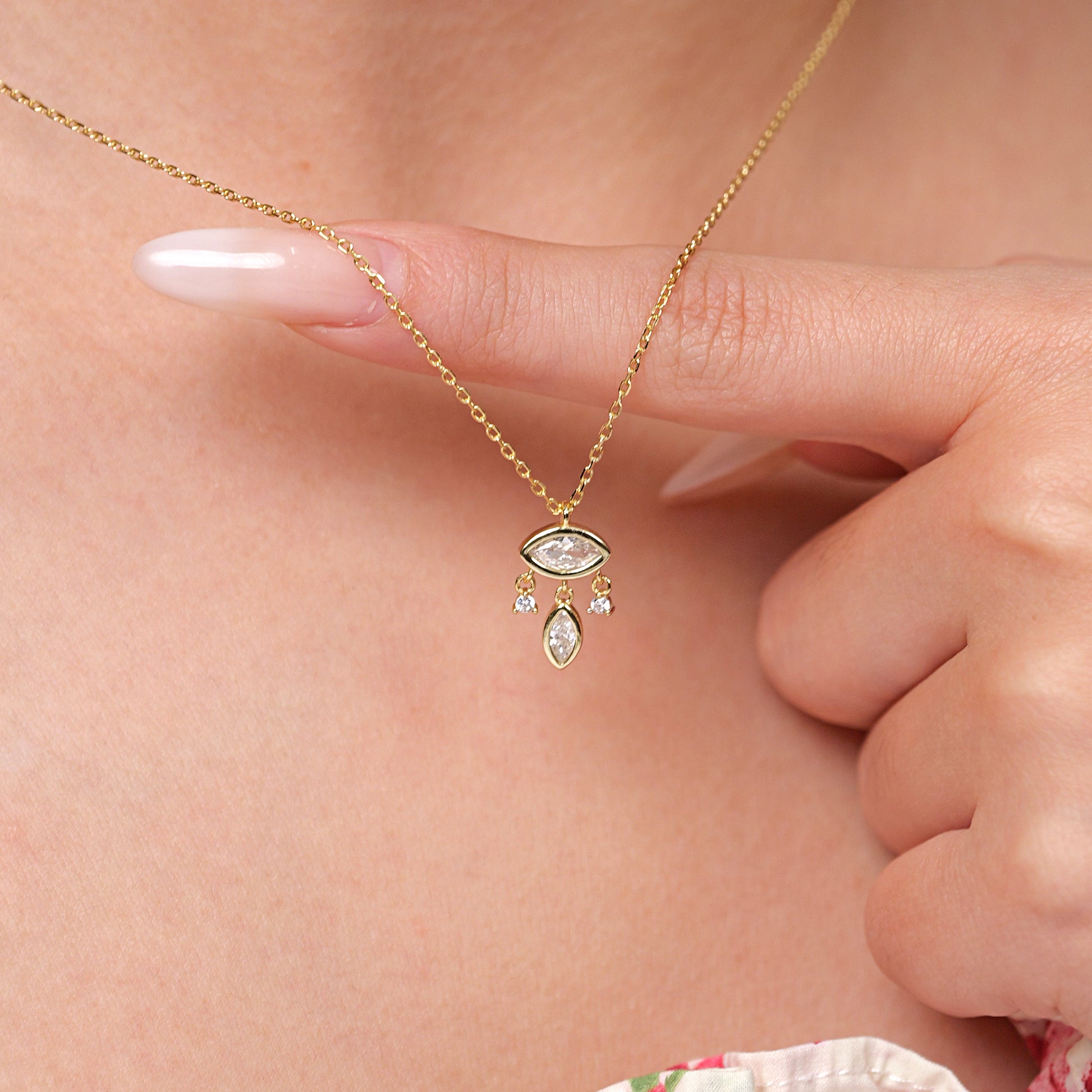 Gold Marquise Pendant Necklace