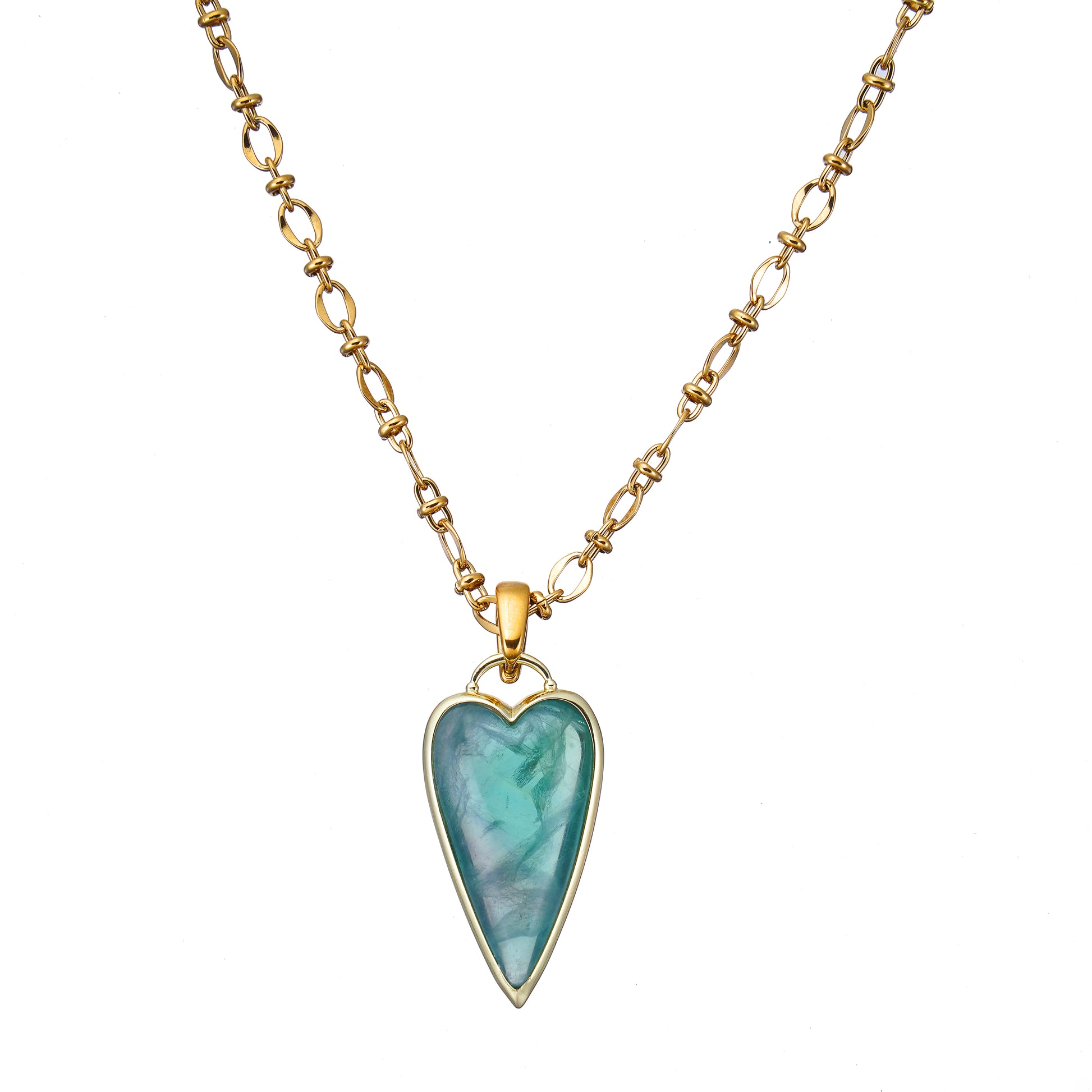 Natural Green Fluorite Heart Necklace in white background