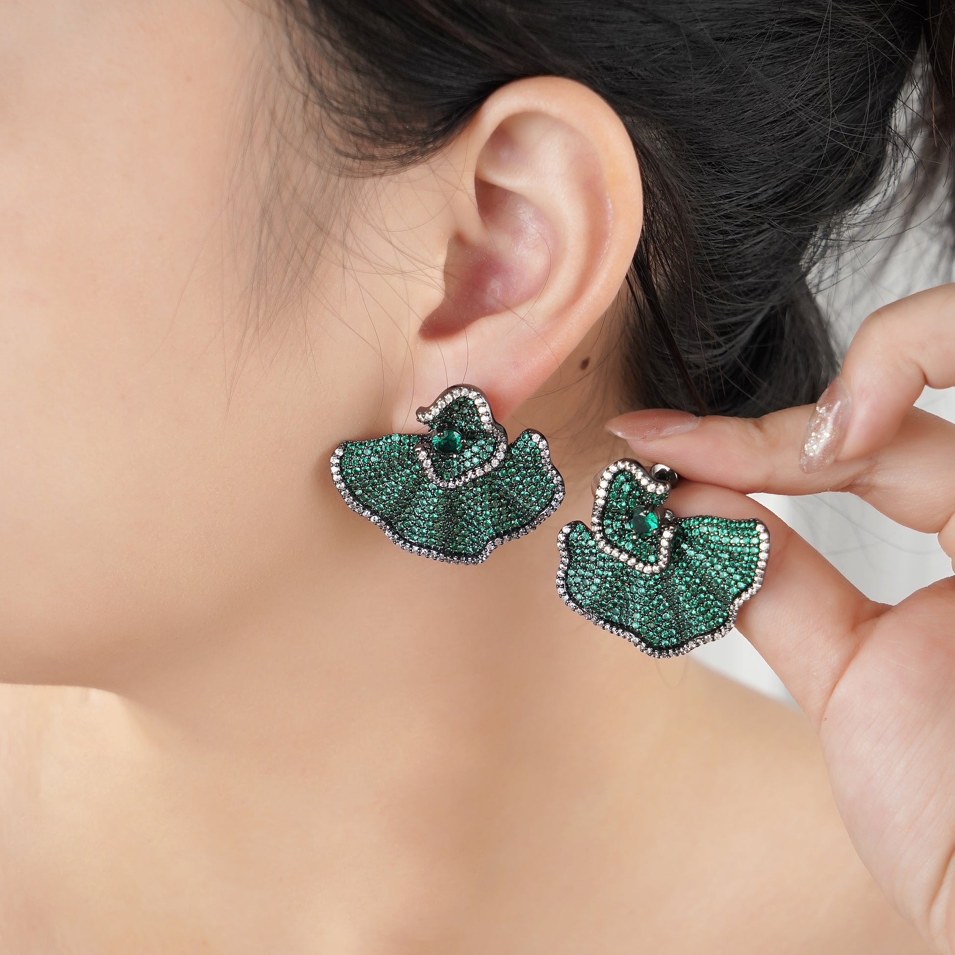 Designer Statement Simulated Green Pave Gemstone Earring in Brass with Silver findings- Stars and Vogue