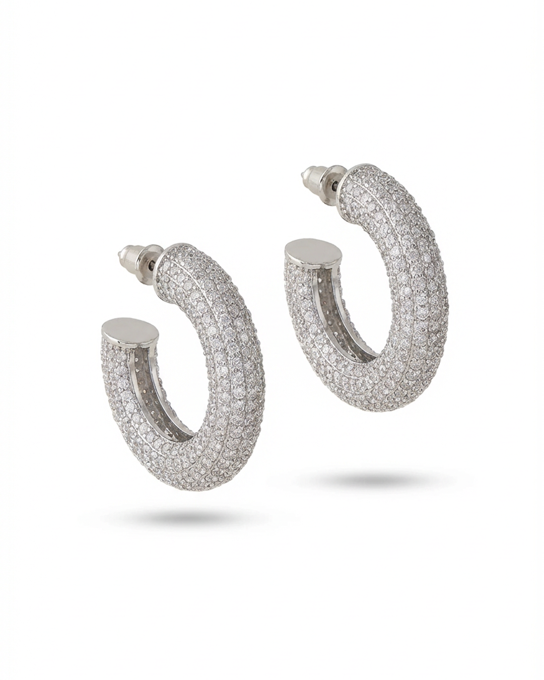 Hoop Earring with Pave Simulated Diamond in Brass and Silver Post