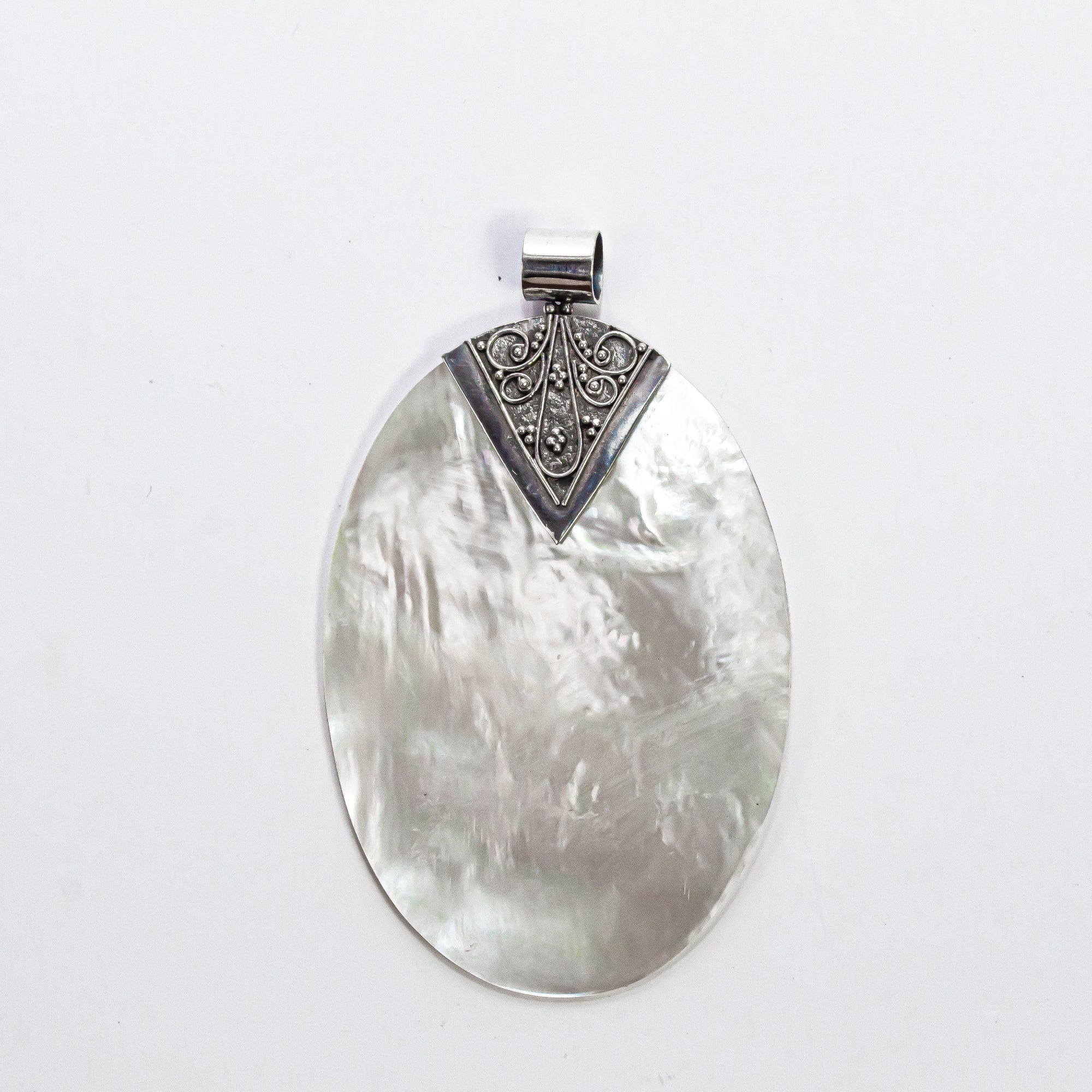 Enchanting Bali Handmade Oval Mother Of Pearl Pendant in Sterling Silver
