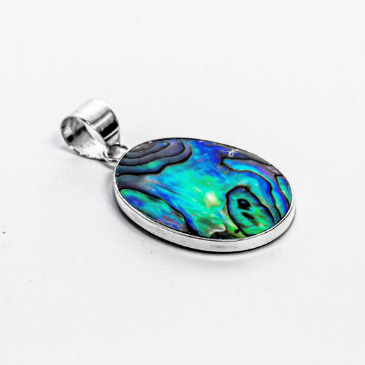 Enchanting Bali Handmade Oval Abalone Shell Medallion Pendant in Sterling Silver