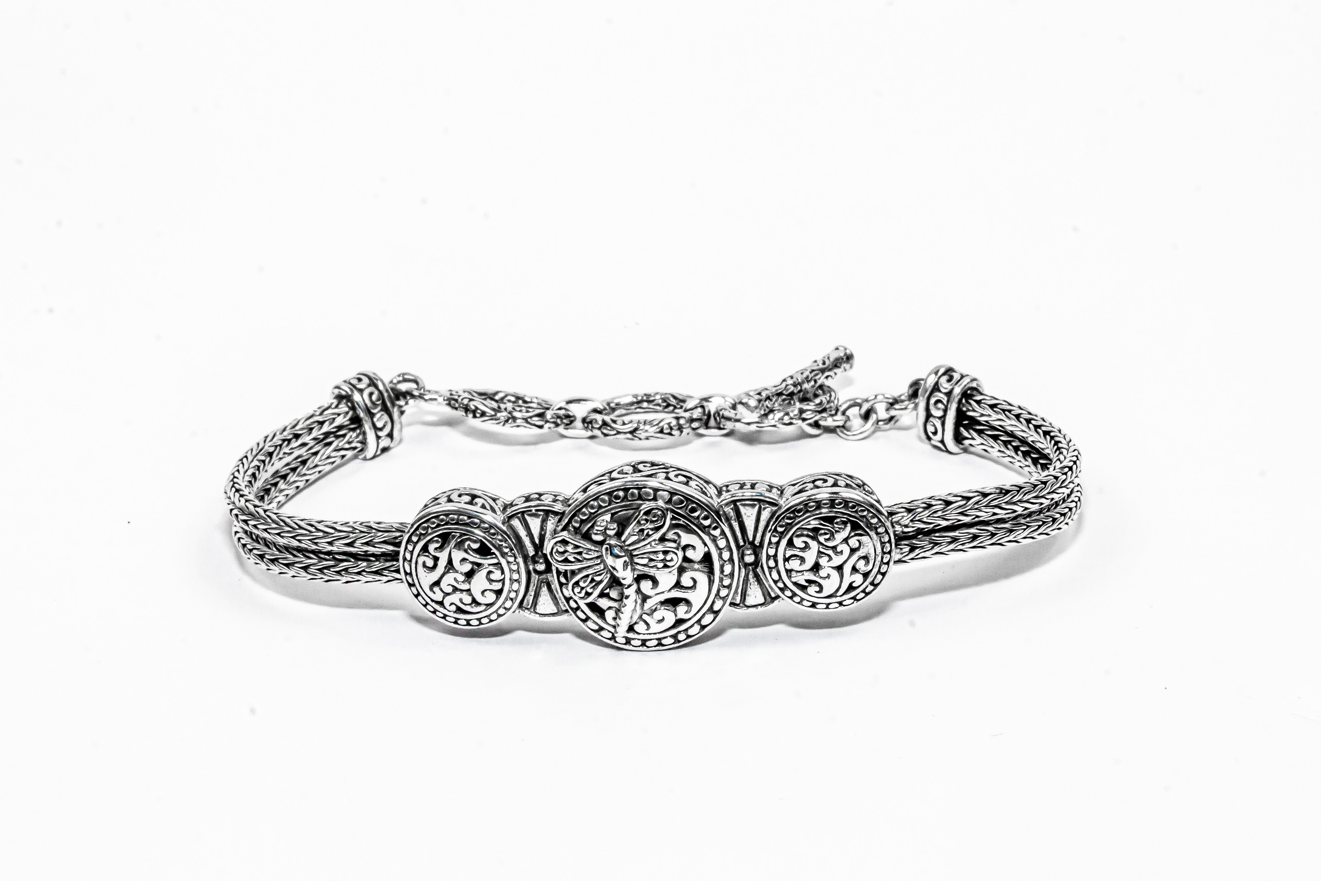 Enchanting Bali Dragonfly Handmade adjustable Tulang Naga Bracelet in Sterling Silver