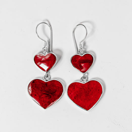 Enchanting Bali Romantic Red Coral Artisan earring in Sterling Silver