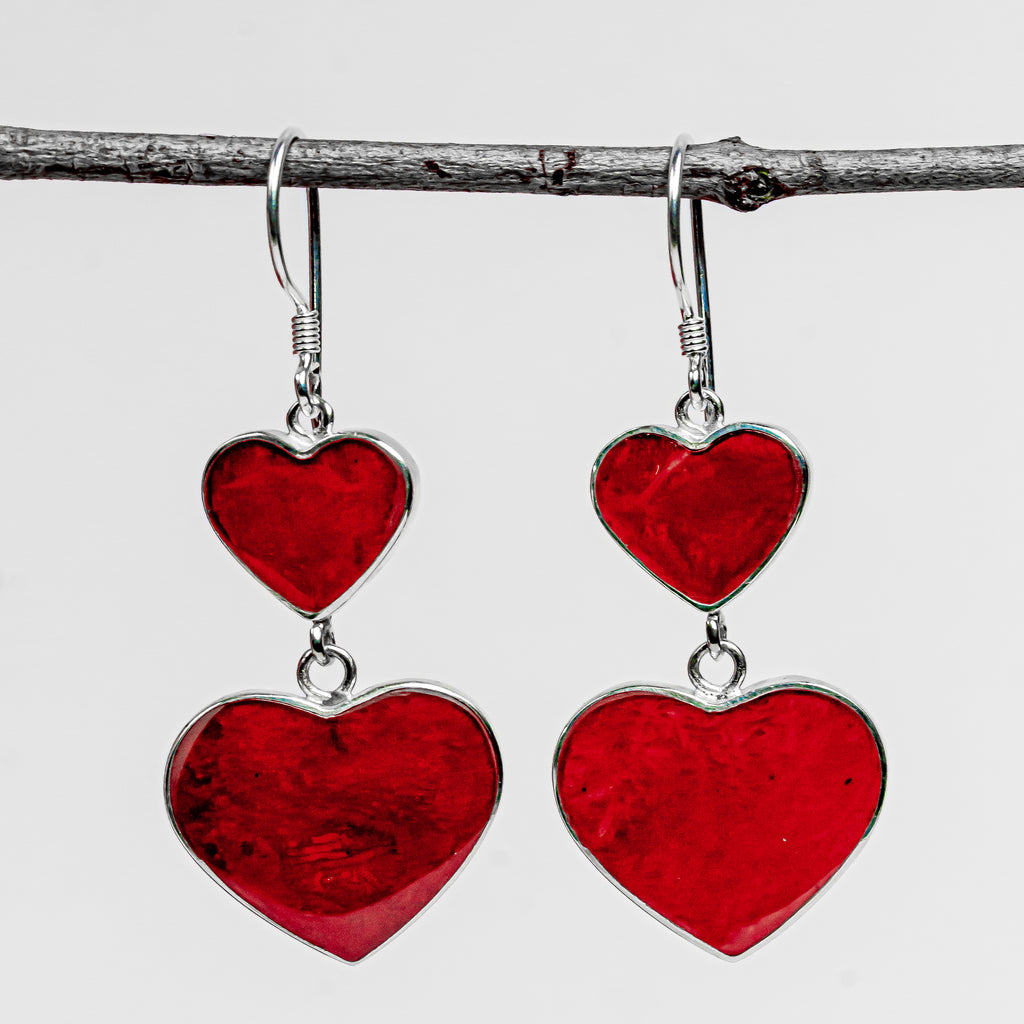 Enchanting Bali Romantic Red Coral Artisan earring in Sterling Silver