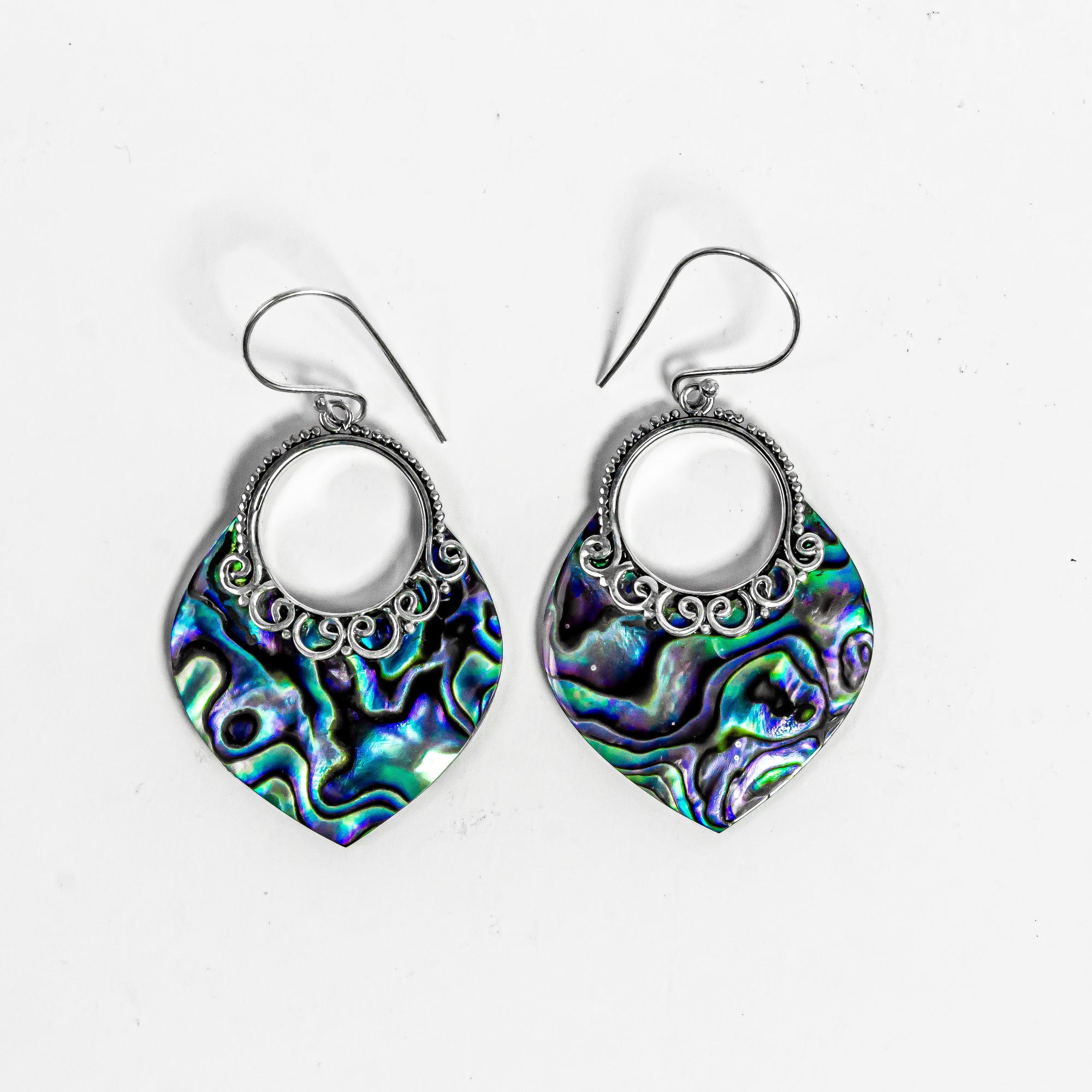 Enchanting Bali Handmade Abalone Shell Earrings in Sterling Silve