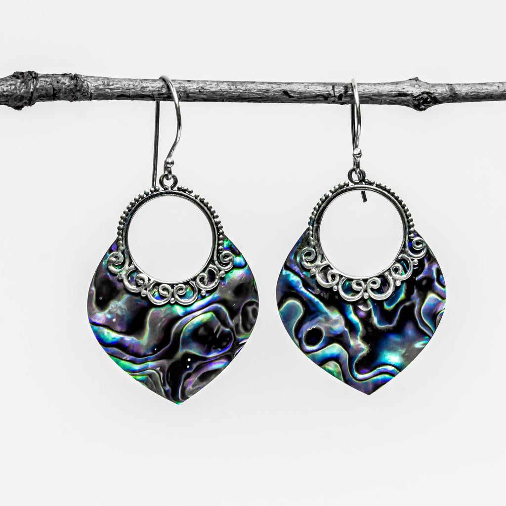 Enchanting Bali Handmade Abalone Shell Earrings in Sterling Silve