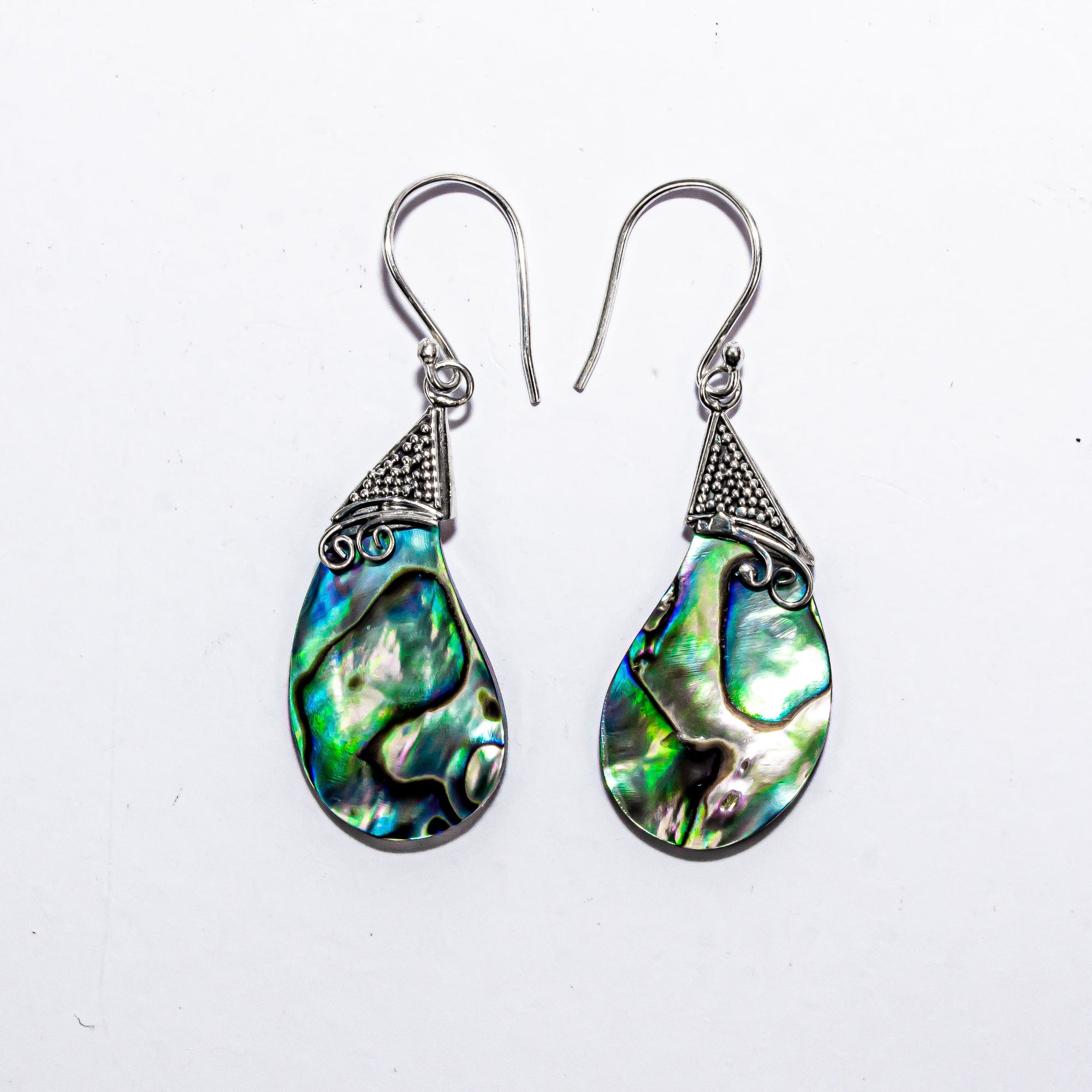 Enchanting Bali Handmade Fancy Abalone Shell Earrings in Sterling Silver
