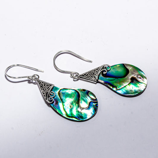 Enchanting Bali Handmade Fancy Abalone Shell Earrings in Sterling Silver