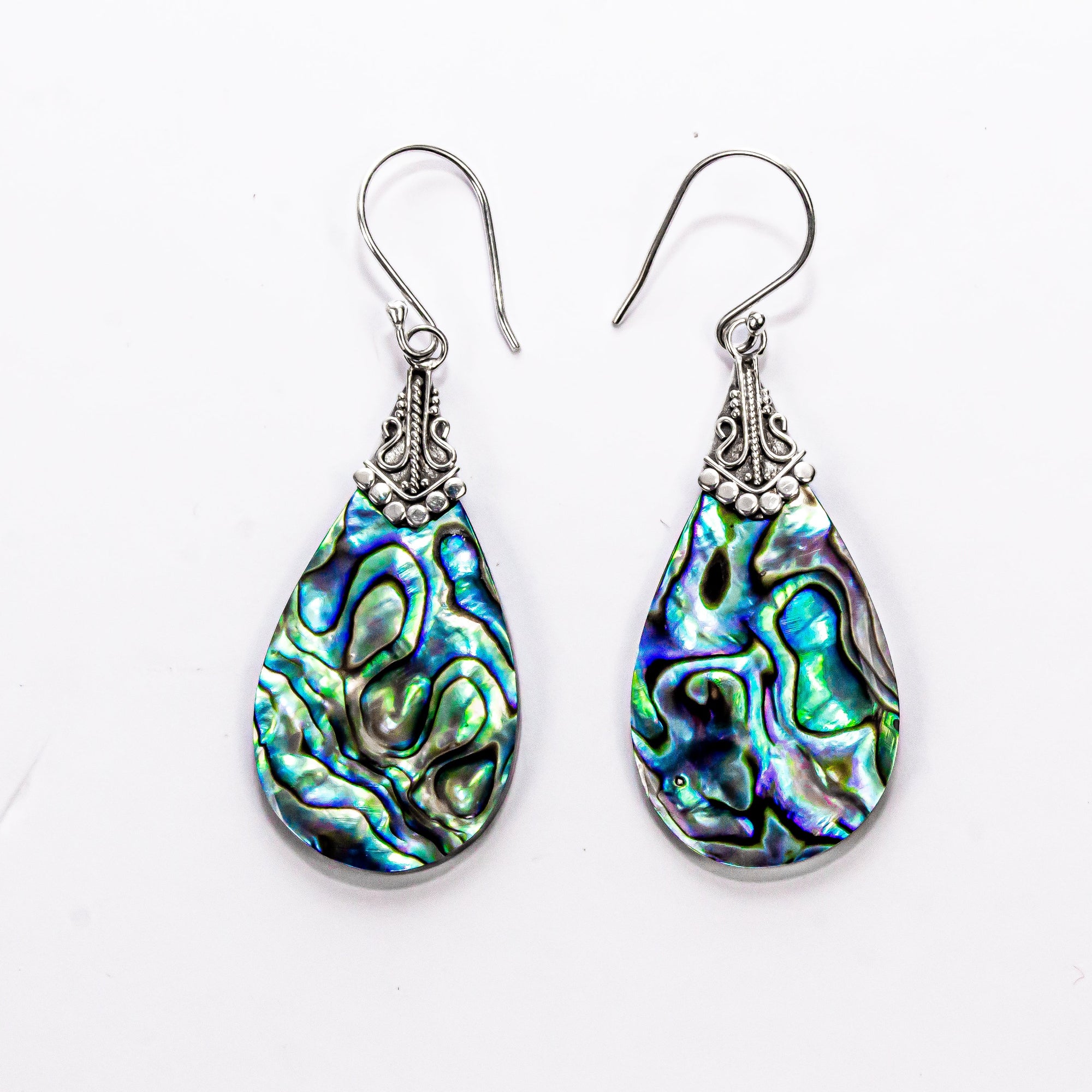 Enchanting Bali Handmade Shell Pear Earrings in Sterling Silver