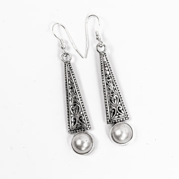 Enchanting Bali Natural White Mabe Pearl Artisan earring in Sterling Silver