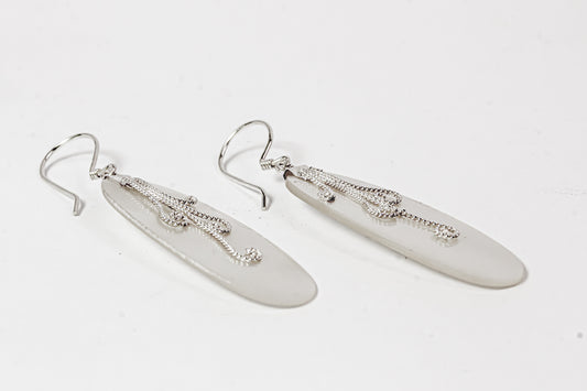 Enchanting Bali Handmade Elongated Oval Mother of Pearl Earrings in Sterling Silver