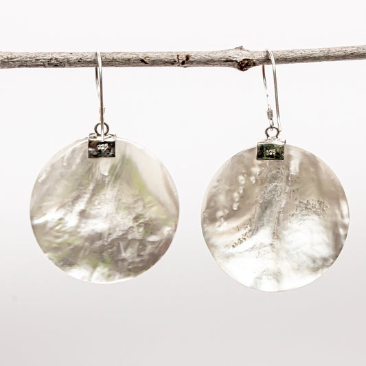 Enchanting Bali Handmade Round Mother of Pearl Earrings in Sterling Silver