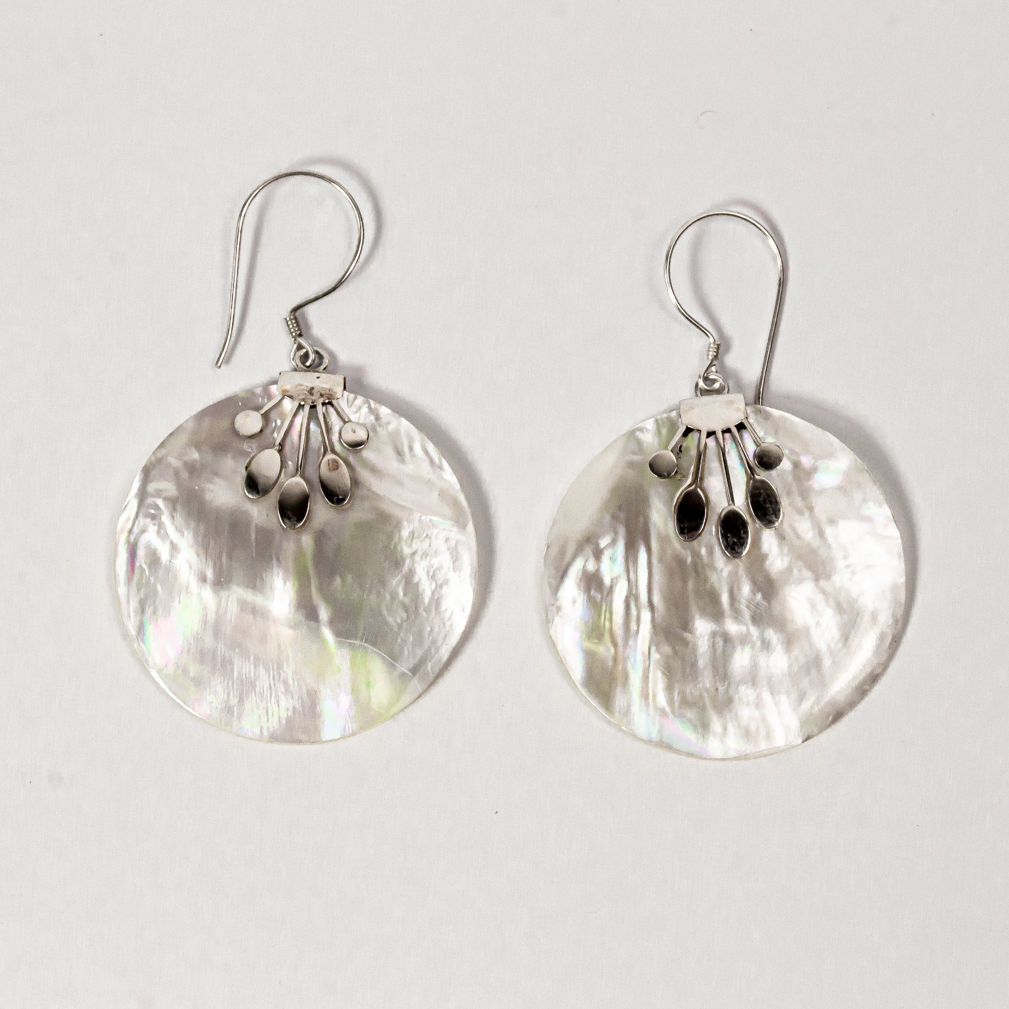 Enchanting Bali Handmade Round Mother of Pearl Earrings in Sterling Silver