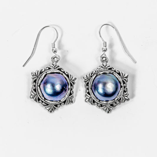 Enchanting Bali Handmade Peacock Mabe Pearl Earrings in Sterling Silver