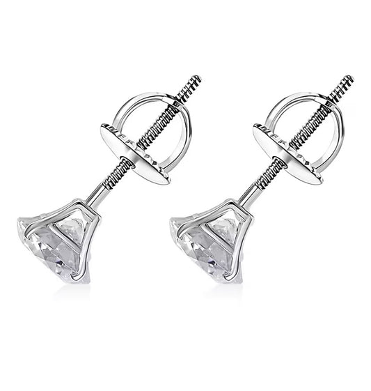 Moissanite stud earring in Platinum with screw back