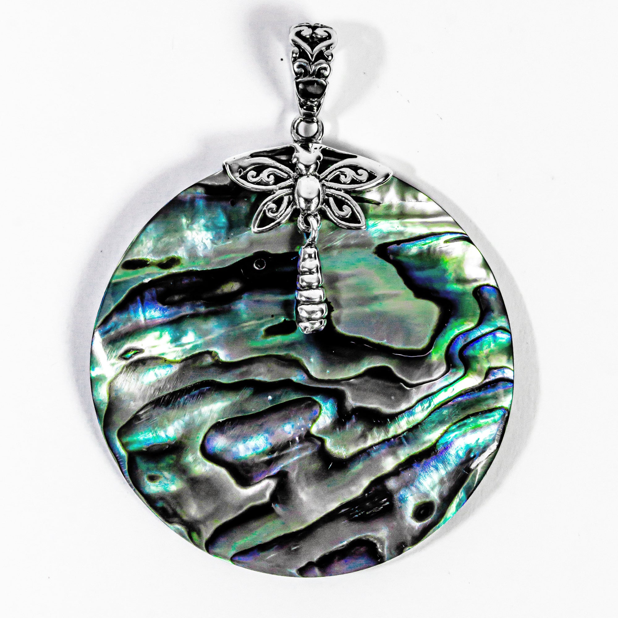 Enchanting Bali Handmade Abalone Shell and Dragon fly Pendant in Sterling Silver