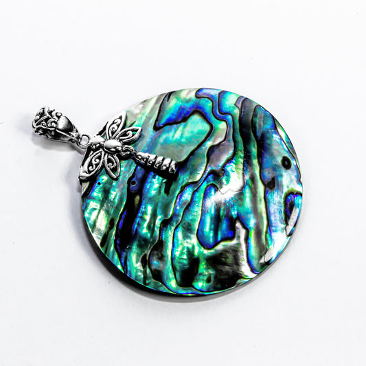 Enchanting Bali Handmade Abalone Shell and Dragon fly  Pendant in Sterling Silver