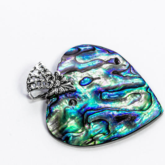 Enchanting Bali Handmade Abalone Shell Heart Pendant in Sterling Silver