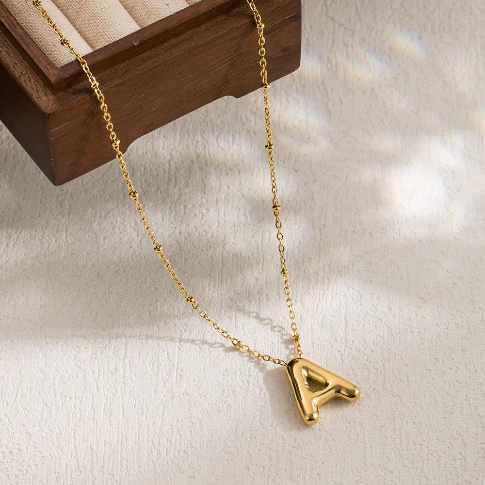 Stainless Steel 18 K Gold IP A initial Pendant Necklace 18 inch with 2inch extender